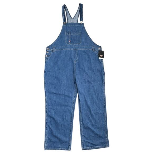 Dickies Women 2XL XXL Bib Overalls Blue Jean Denim Workwear Utility Medium Wash - Picture 1 of 13